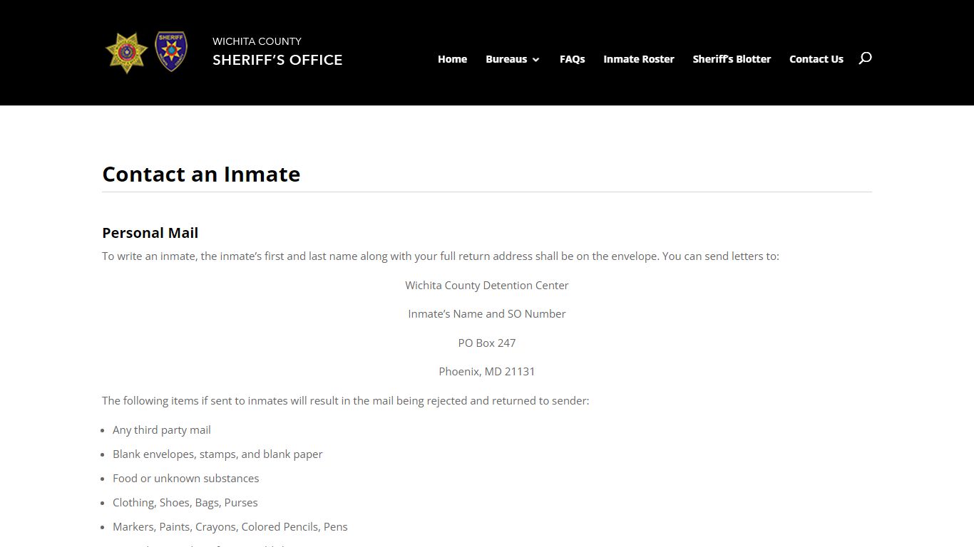 Contact an Inmate | Wichita County Sheriff's Office